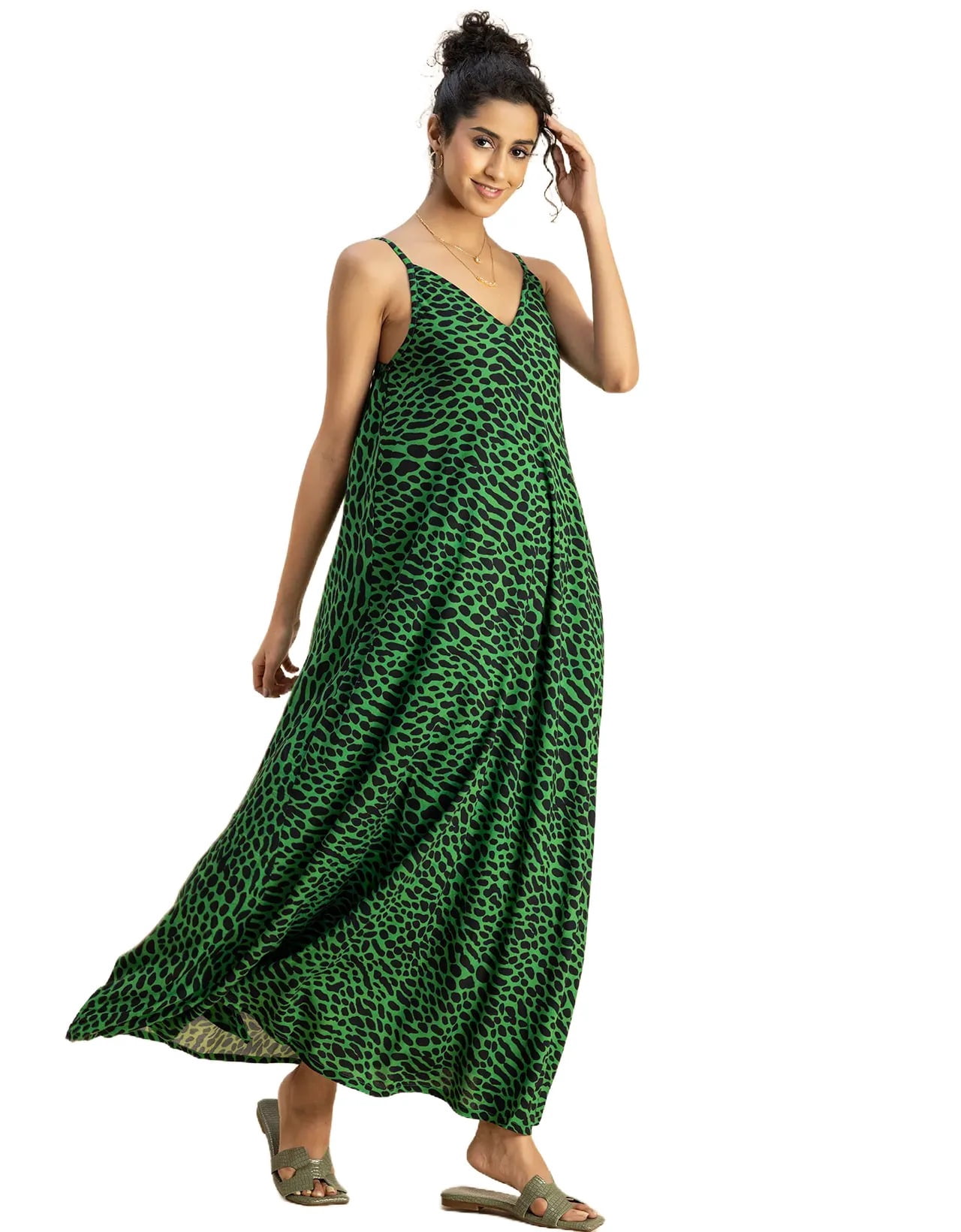 chinese dress ladies Sleeveless V Neck A-Line Printed Rayon Dress main image 0
