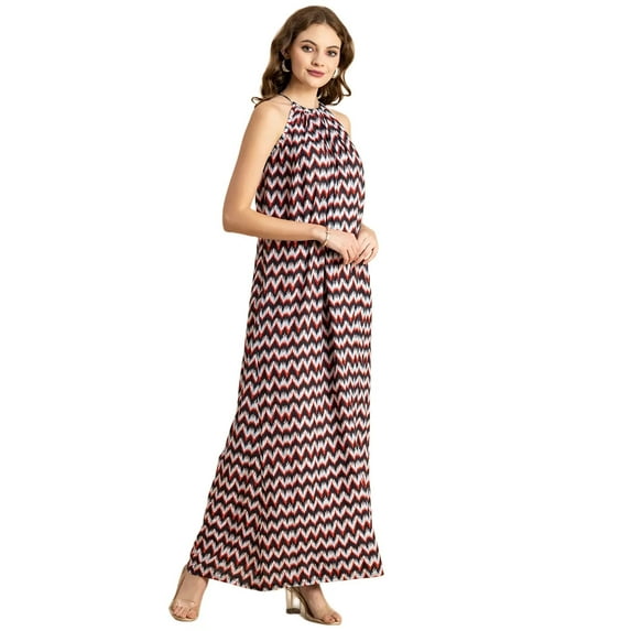 Moomaya Stylish Sleeveless Ikat Halter Neck A-Line Rayon Dress - Beachwear