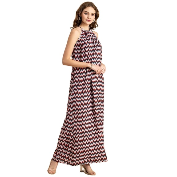 Moomaya Stylish Sleeveless Ikat Halter Neck A-Line Rayon Dress - Beachwear