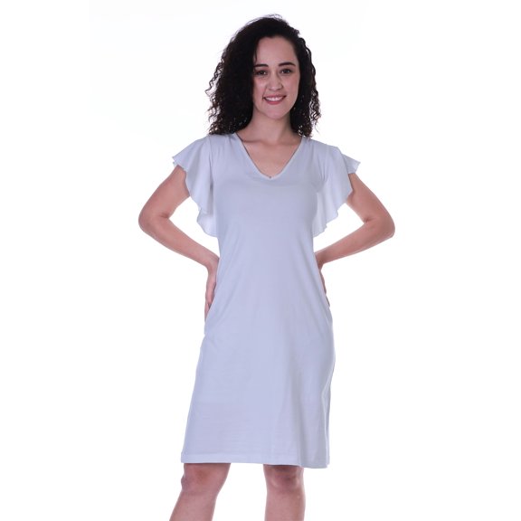 Moomaya Summer Casual Dress w/ V Neck Flounce Sleeves Knee Length Tshirt Dresses