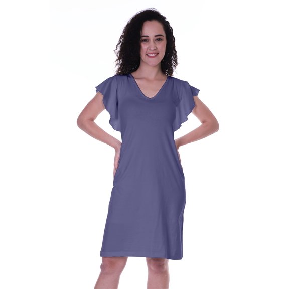 Moomaya Summer Casual Dress w/ V Neck Flounce Sleeves Knee Length Tshirt Dresses