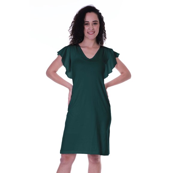 Moomaya Summer Casual Dress w/ V Neck Flounce Sleeves Knee Length Tshirt Dresses