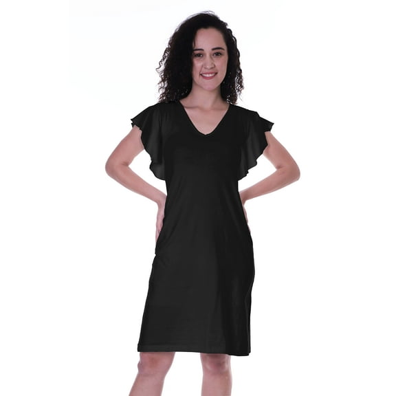 Moomaya Summer Casual Dress w/ V Neck Flounce Sleeves Knee Length Tshirt Dresses