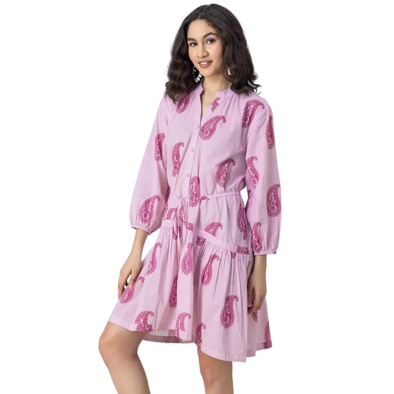 Moomaya Summer Dress For Women's, Long Sleeve, Paisley Print Dress