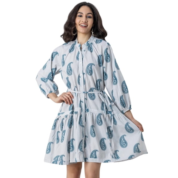 Moomaya Summer Dress For Women's, Long Sleeve, Paisley Print Dress