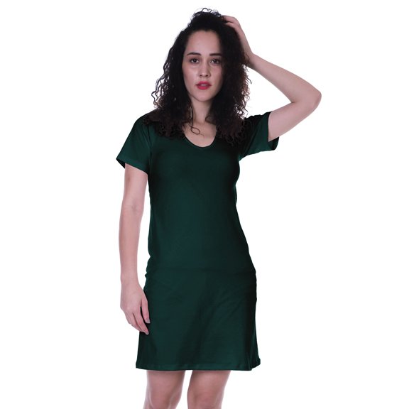 Moomaya Summer Fit Short Sleeve Plain Jersey Dress Basic Casual Short Tshirt Dresses-D5
