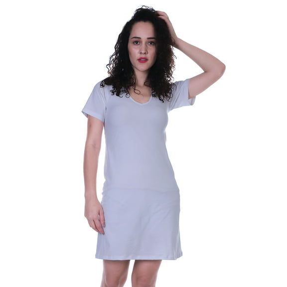 Moomaya Summer Fit Short Sleeve Plain Jersey Dress Basic Casual Short Tshirt Dresses-D5