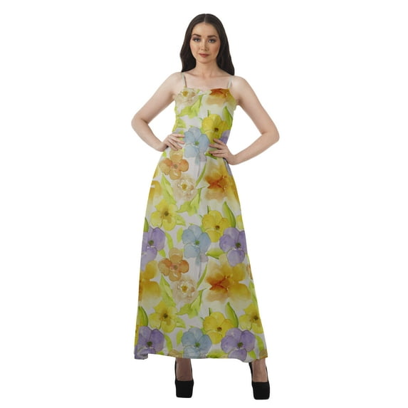 Moomaya Summer Outfit Women Rayon All Over Printed Plus Size Party Dresses