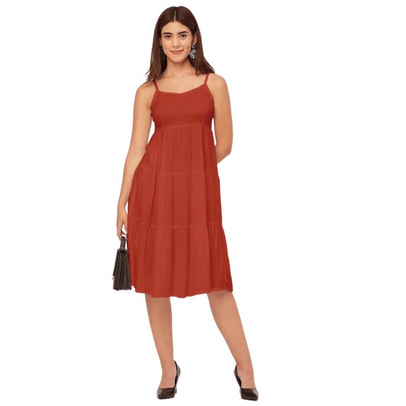Moomaya Sweetheart Neck Sleeveless Solid Rayon Dress - Cocktail Party Dress