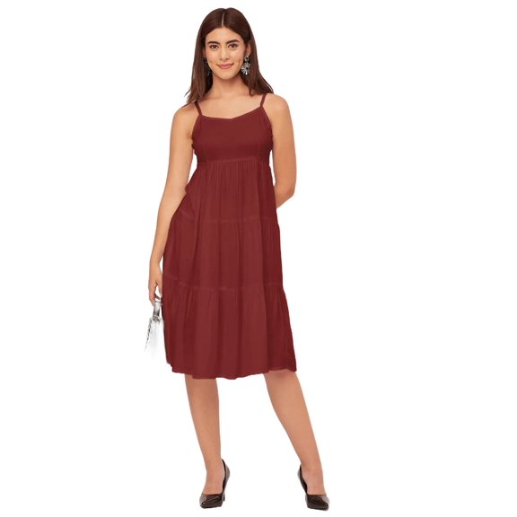 Moomaya Sweetheart Neck Sleeveless Solid Rayon Dress - Cocktail Party Dress