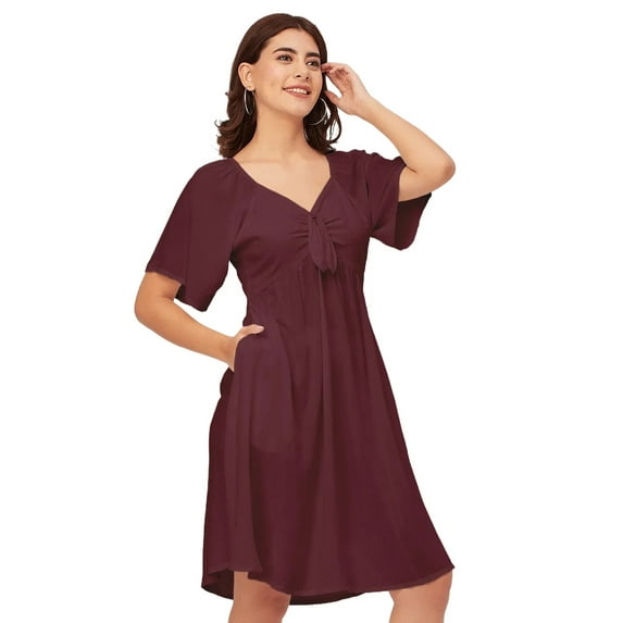 Moomaya Sweetheart Neck Solid Rayon Flared Dress - Women's Elegant Party Dress