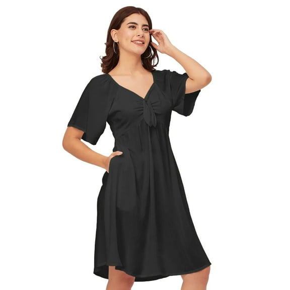 Moomaya Sweetheart Neck Solid Rayon Flared Dress - Women's Elegant Party Dress