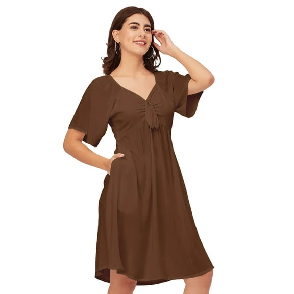 Moomaya Sweetheart Neck Solid Rayon Flared Dress - Women's Elegant Party Dress