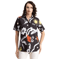 thumbnail image 1 of Moomaya Tropical Look Long Shirts For Women, Short Sleeve Button Down Fun Oversized Vacation Shirt, 1 of 9