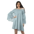 thumbnail image 1 of Moomaya Turquoise Blue2 Womens Off Shoulder Summer Beach Dress Cotton Vacation Dress With Bell Sleeves - M, 1 of 7