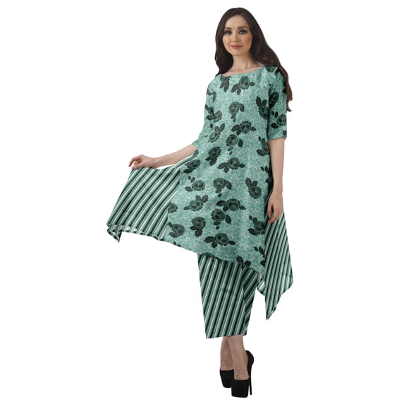Moomaya Two Piece Kurti Kurta Pant Set 3/4 Sleeves Printed WoMen's Indian Outfit