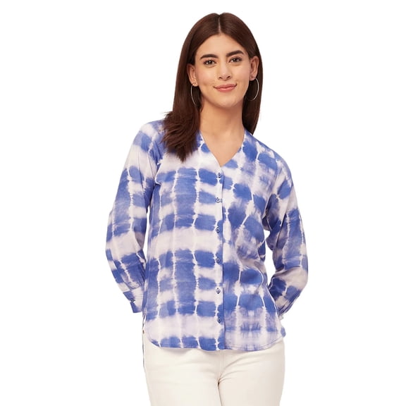Moomaya V Neck Long Sleeve Printed Rayon Shirt - Women's Casual Printed Shirt