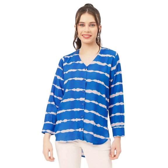 Moomaya V Neck Long Sleeve Printed Rayon Shirt - Women's Casual Printed Shirt