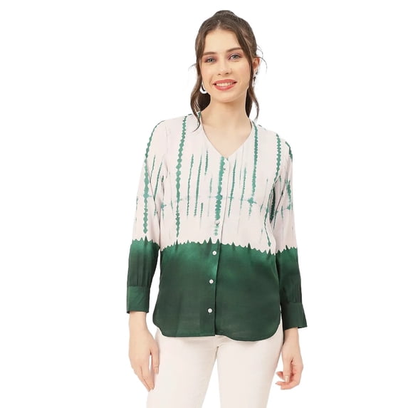Moomaya V Neck Long Sleeve Printed Rayon Shirt - Women's Casual Printed Shirt