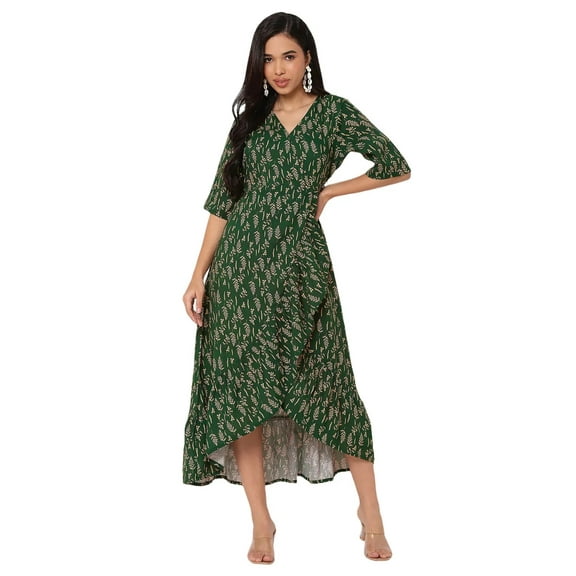Moomaya V Neck Printed Rayon 3/4 Sleeve Wrap Dress - Women's Stylish Wrap Dress