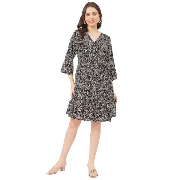 Moomaya V Neck Printed Rayon 3/4 Sleeve Wrap Dress - Women's Wrap Dress