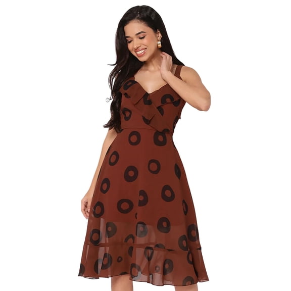 Moomaya V Neck Sleeveless Printed Georgette Dress - Women's Summer Dress
