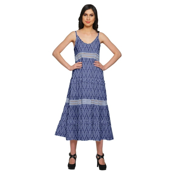 Moomaya V-Neck Spaghetti Strap Sleeveless Flair Dress Printed Summer Clothing