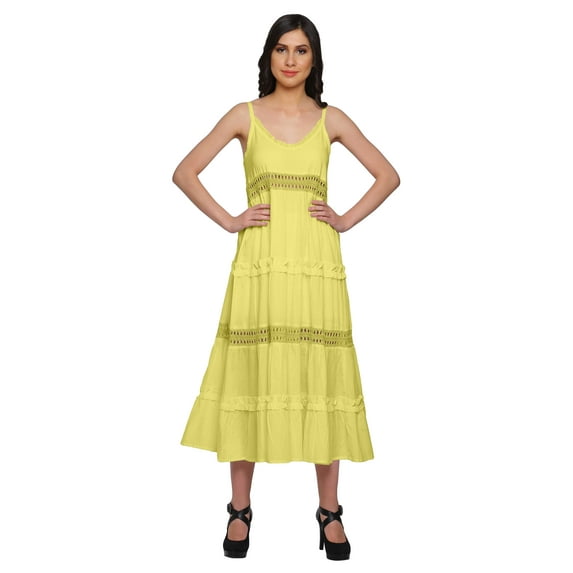 Moomaya V-Neck Spaghetti Strap Sleeveless Flair Dress Solid Summer Clothing