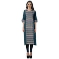 thumbnail image 1 of Moomaya V Neck Straight Tunic For Women Roll Up Sleeve Printed Cotton Kurta, 1 of 6
