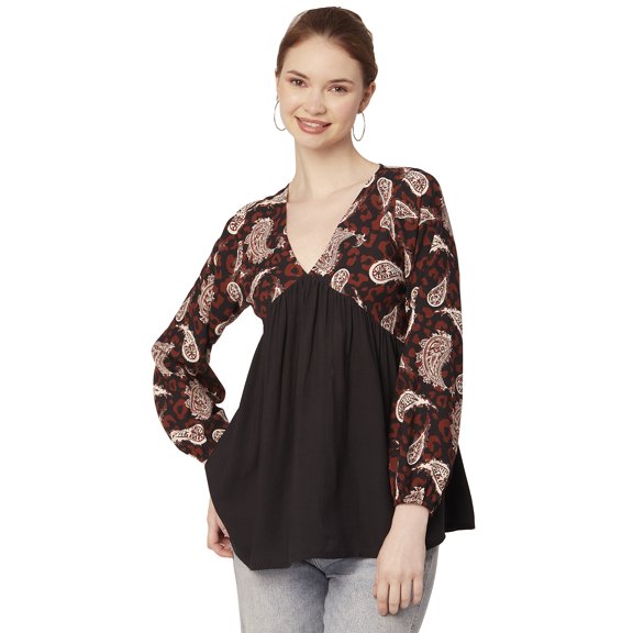Moomaya V-Neck Tops For Womens, Viscose Rayon Printed Summer Casual Top Tunic