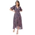 thumbnail image 1 of Moomaya V Neck Wrap Printed Georgette Short Sleeve Dress - Women's Wrap Dress, 1 of 9