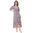 thumbnail image 1 of Moomaya V Neck Wrap Printed Georgette Short Sleeve Dress - Women's Wrap Dress, 1 of 9