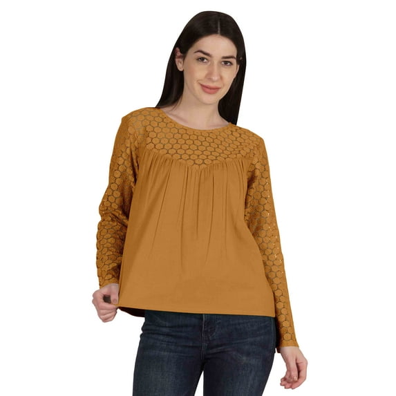 Moomaya Victorian Style Lace Top For Women Long Sleeves Casual Plain Tunic