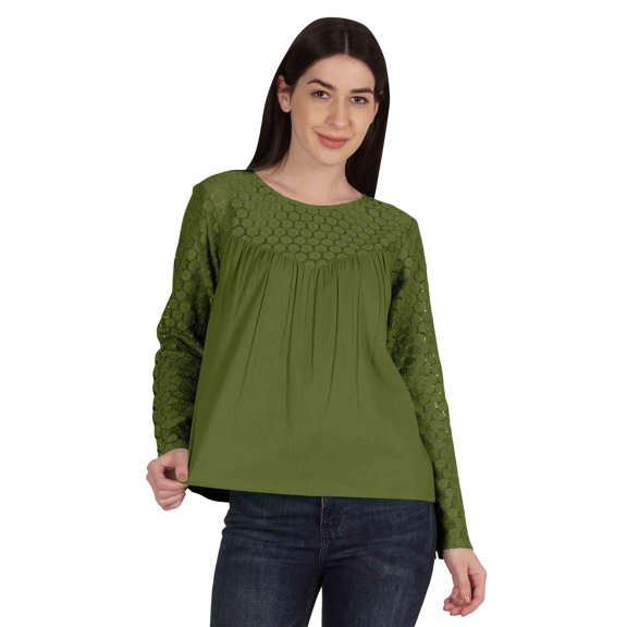 Moomaya Victorian Style Lace Top For Women Long Sleeves Casual Plain Tunic