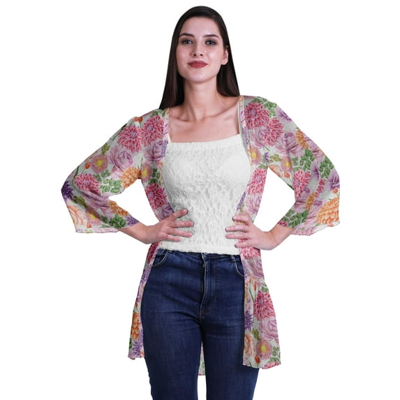 Moomaya Viscose Georgette Printed Short Shrug Long Sleeves Cardigans For Women