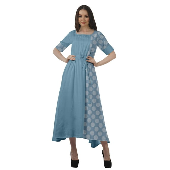Moomaya Viscose Santoon Casual Printed Scoop Neckline Dress For Women Midi Dress