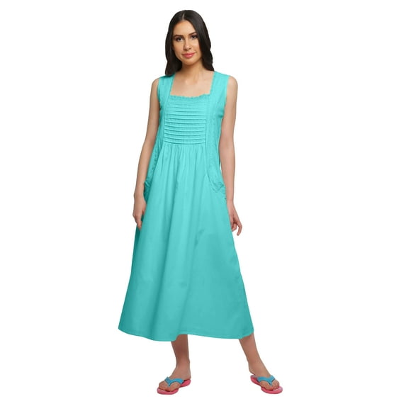 Moomaya WoMen's A-Line Flared Nightdress Cotton Plated Neck Placket Nightwear