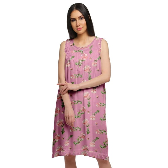 Moomaya WoMen's Printed A-Line Sleeveless Nightdress Cotton Sleepwear Gown