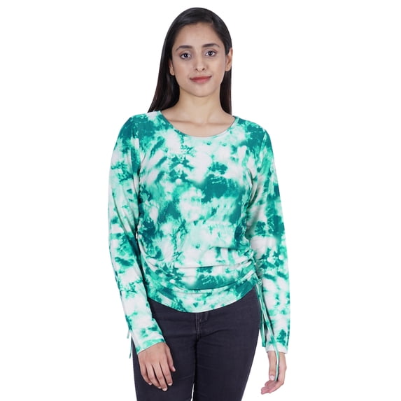 Moomaya WoMen's Printed Full Sleeve Tee Top Side Drawstring Casual Tunic Blouse