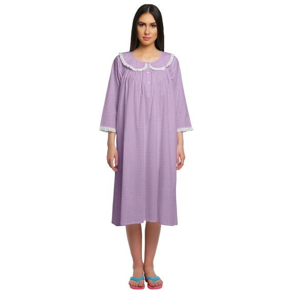 Moomaya WoMen's Printed Nightdress Knee Length Cotton Sleepwear Short Gown