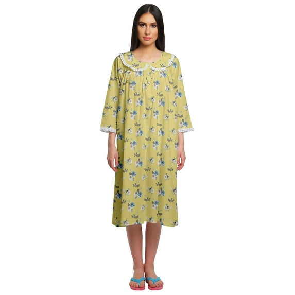 Moomaya WoMen's Printed Nightdress Knee Length Cotton Sleepwear Short Gown