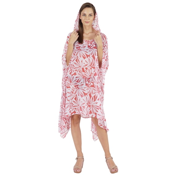 Moomaya WoMen's Short Hoodie Kaftan Loose Tunic Kimono Sleeve Mini Beach Cover Up Dress