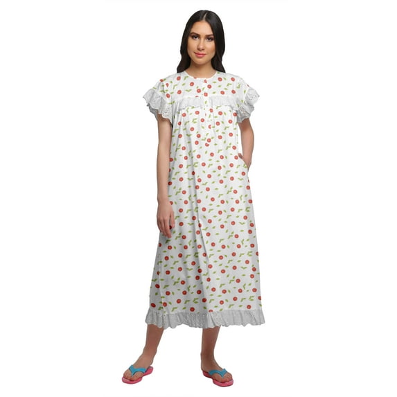 Moomaya WoMen's Short Sleeve Nightdress For Ladies Printed Cotton Nightwear
