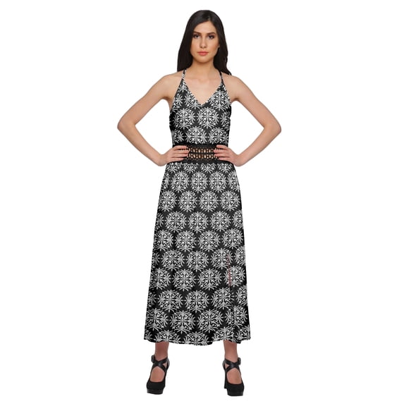 Moomaya WoMen's Sleeveless Maxi Dress With Trim Lace Spaghetti Strap Summer Wear