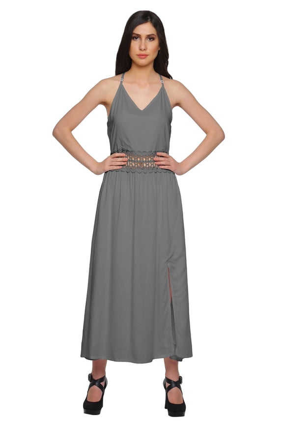 WoMen's Solid Adjustable Spaghetti Strap Casual Dress With Side Slit