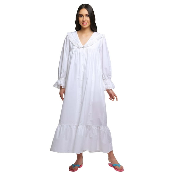 Moomaya WoMen's Solid Cotton Nursing Nightwear Long Sleeve Sleepwear Dress
