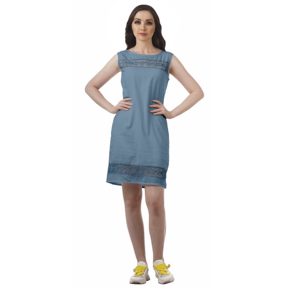 Moomaya WoMen's Solid Cotton Plus Size Lace Summer Outfit Sleeveless Mini Dress