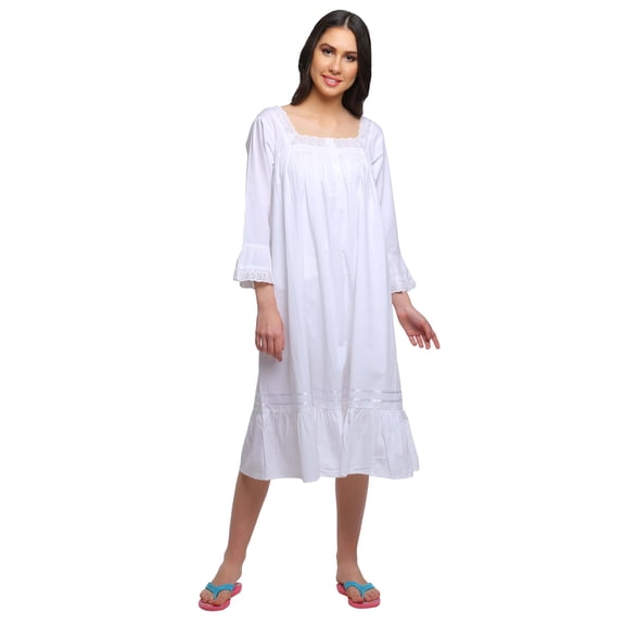 Moomaya WoMen's Solid Long Sleeve Square Neck Cotton Sleepwear Gown