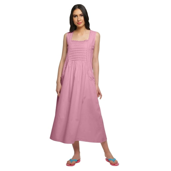 Moomaya WoMen's Solid Sleeveless A-Line Nightdress Square Neck Cotton Sleepwear