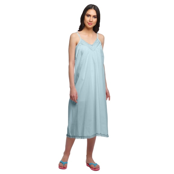 Moomaya WoMen's Solid Spaghetti Strap Nightdress Knee Length Sleepwear Gown